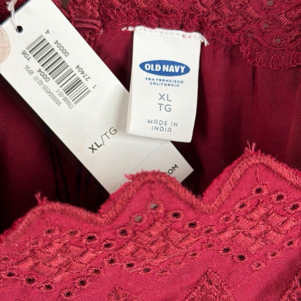 Old Navy Lace Trim Camisole Top XL Dark Red Burgundy  Peasant Cottagecore Boho - Picture 3 of 7